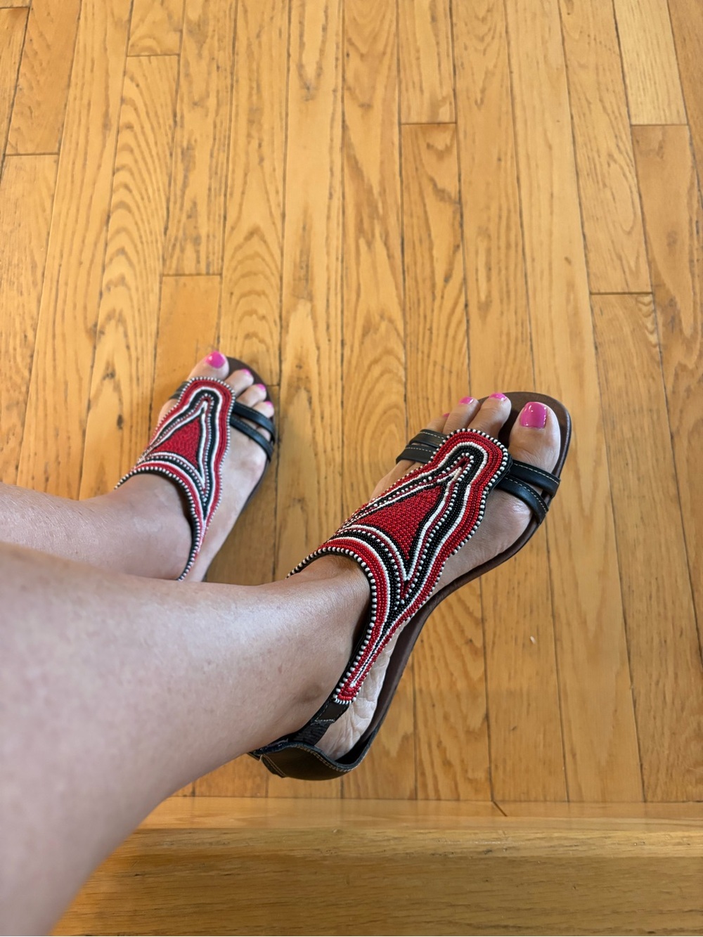 Unique Boho Beaded Red and Black Sandals Pikolinos 39 - Picture 11 of 11